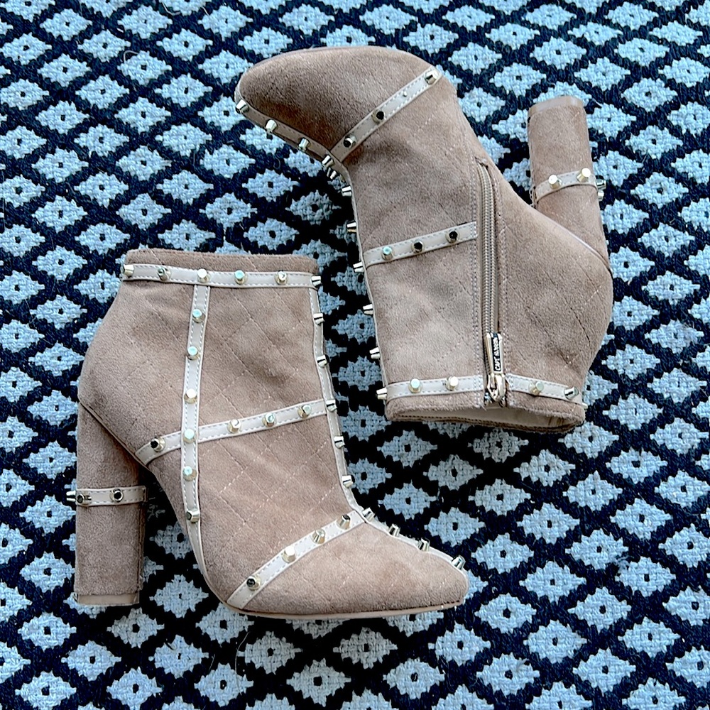 Cape Robbin suede tan brown gold studded heeled boots/booties